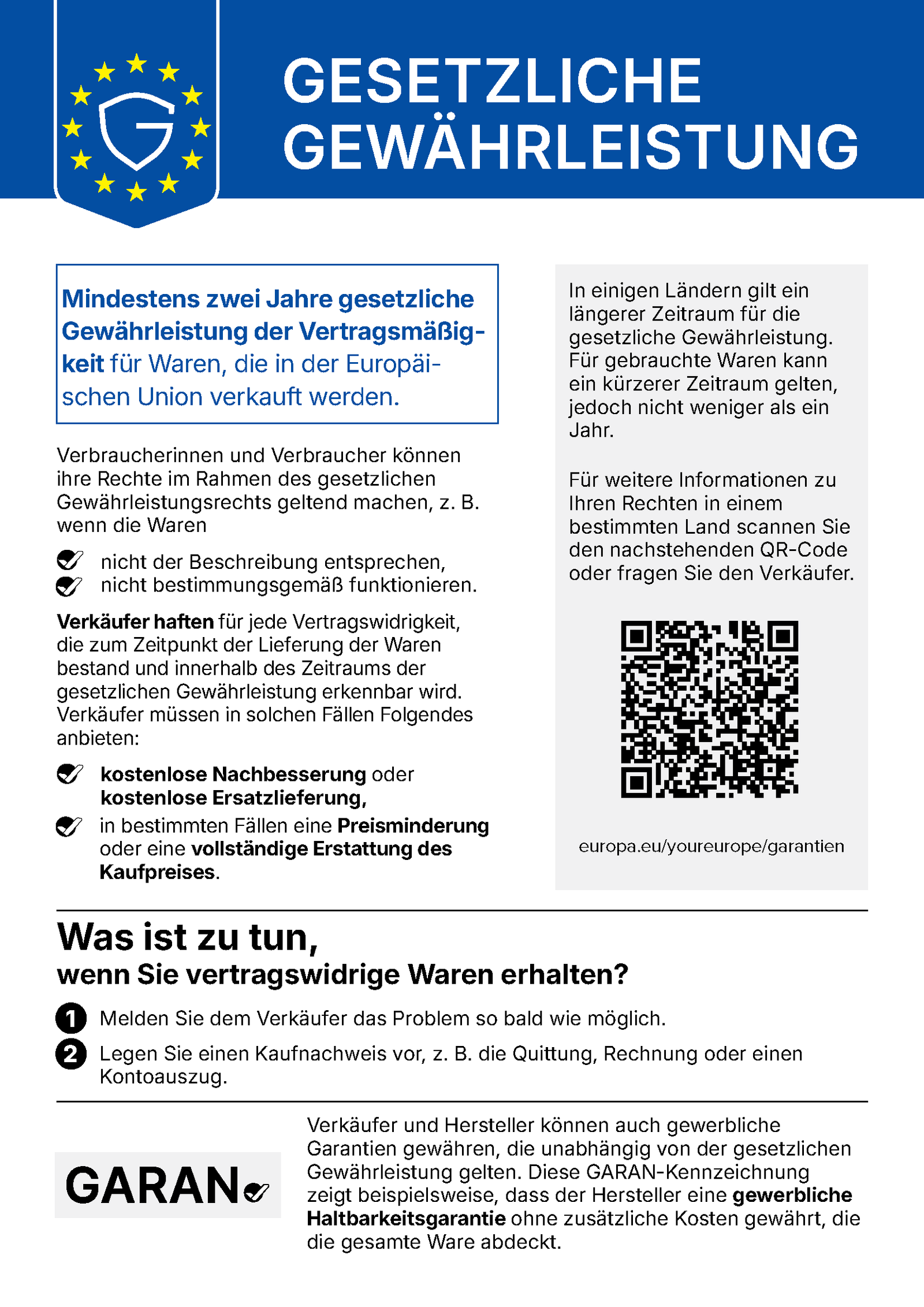 Ihre gesetzlichen Gewährleistungsrechte